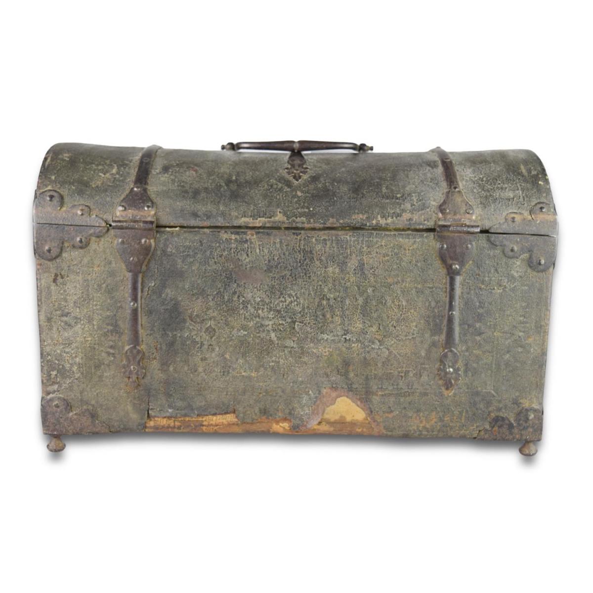 Iron mounted cuir bouilli casket. French, late 16th century