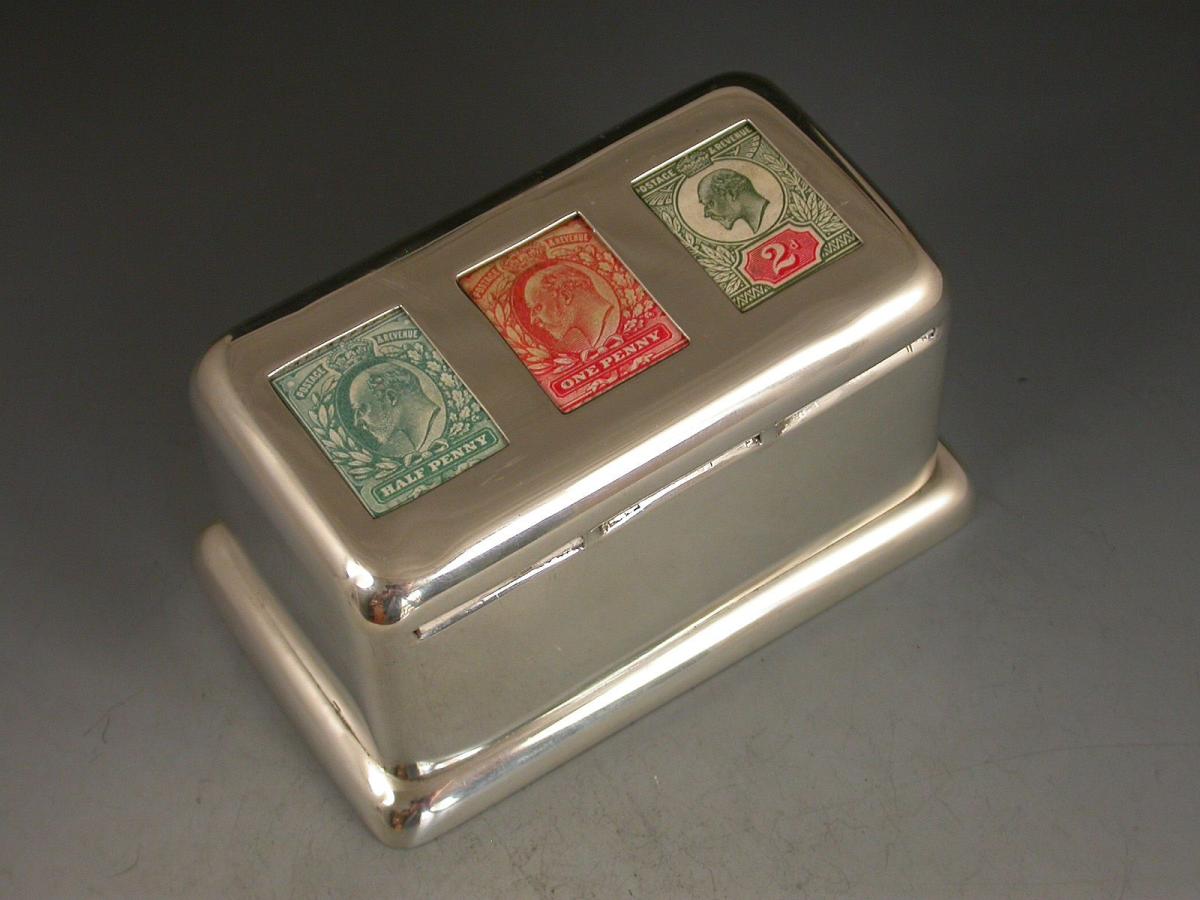 Edwardian Large Silver Triple Coil Dispenser Stamp Box