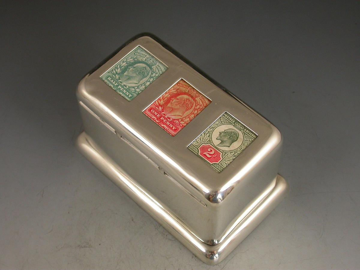 Edwardian Large Silver Triple Coil Dispenser Stamp Box