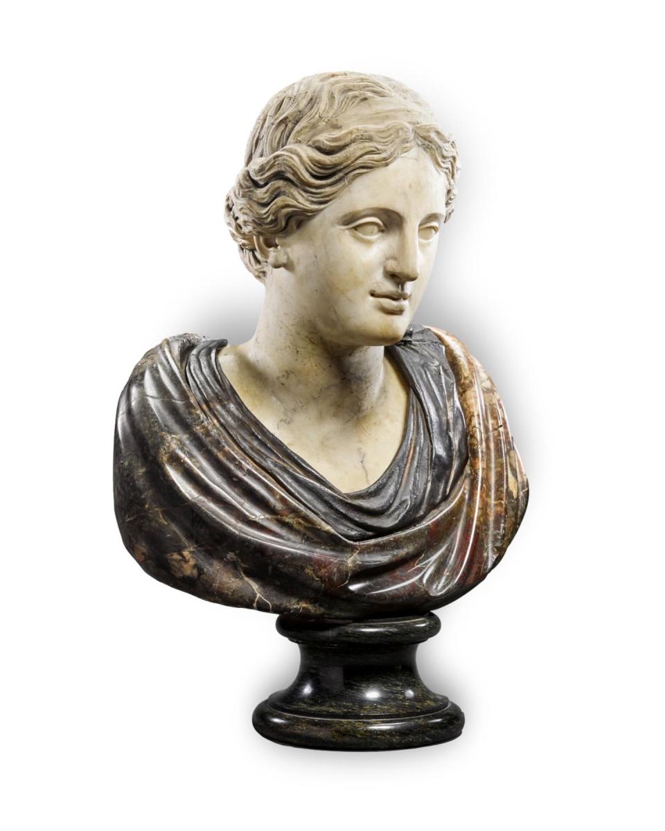Mixed marble and bronze bust of a woman. Italian, 19th century and earlier