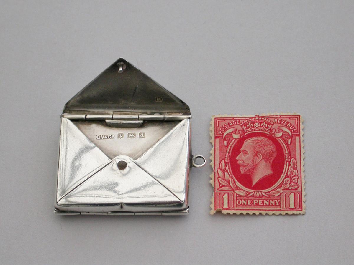 Rare Edwardian Silver Double Enamelled Envelope Stamp Case