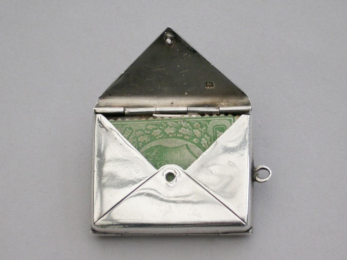 Rare Edwardian Silver Double Enamelled Envelope Stamp Case