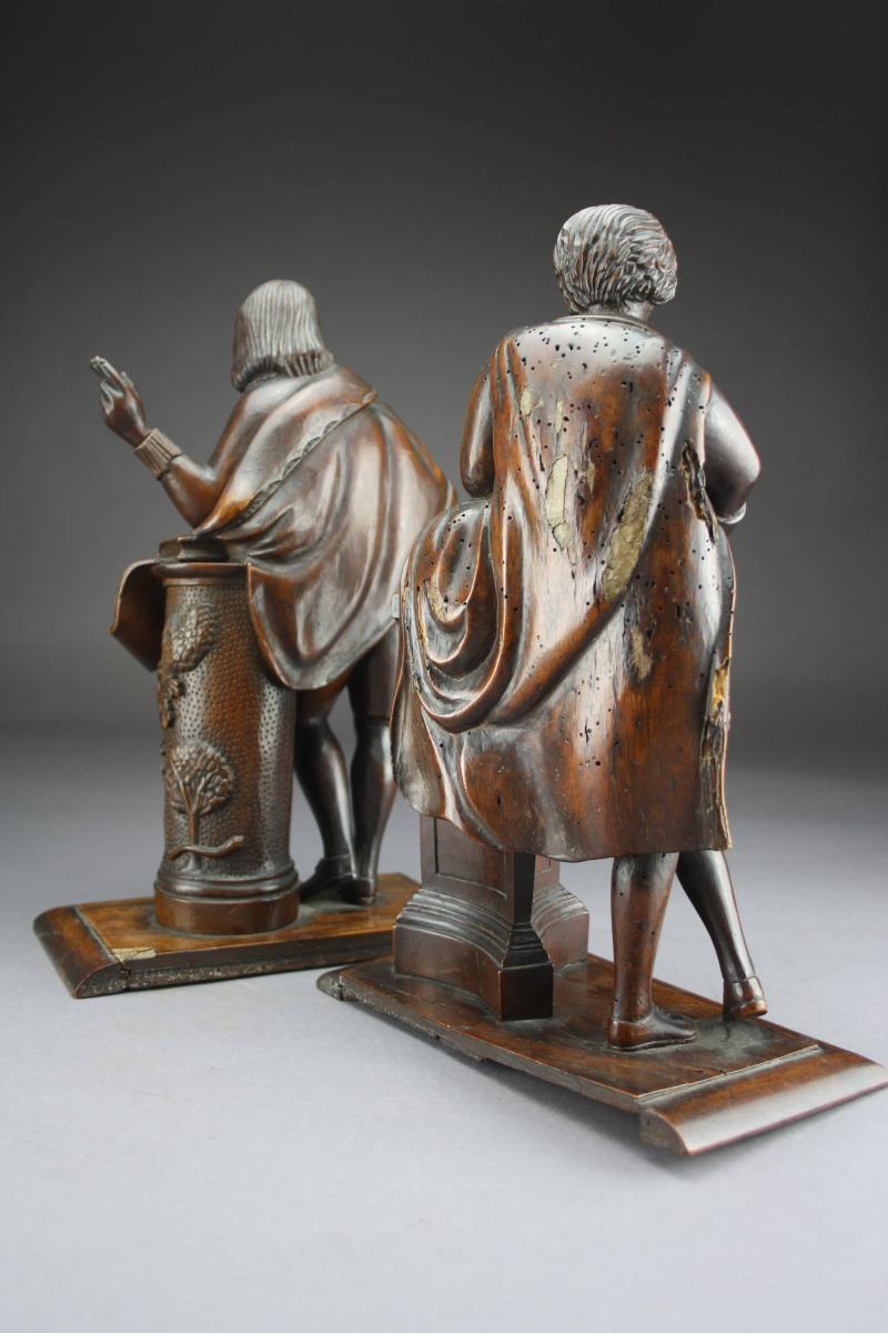 English carved walnut figures of Shakespeare and Milton