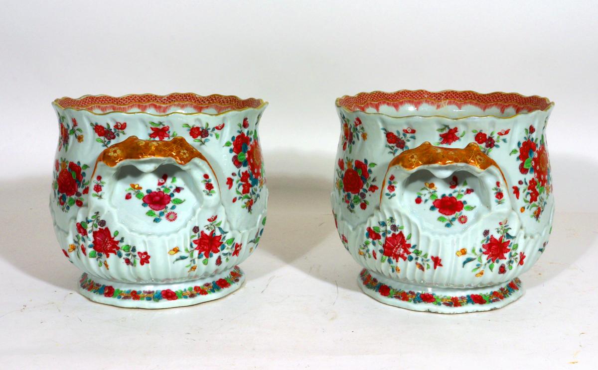 Chinese Export Porcelain Famille Rose Rococo Coolers,  After Marieberg Faience,  Circa 1765