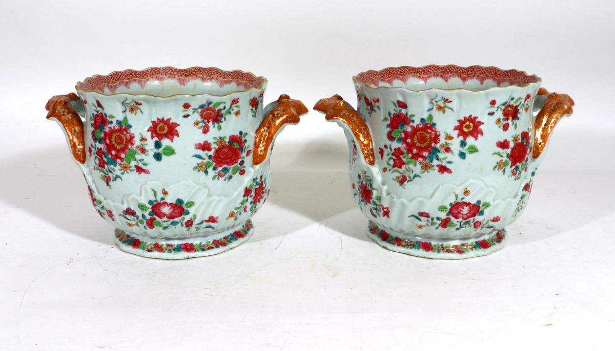 Chinese Export Porcelain Famille Rose Rococo Coolers,  After Marieberg Faience,  Circa 1765