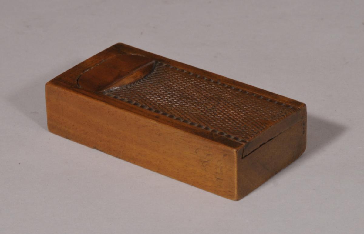 S/4844 Antique Treen 19th Century Walnut Stamp Box
