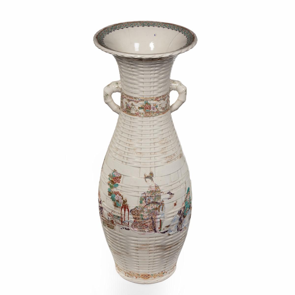 Meiji period Satsuma earthenware floor vase