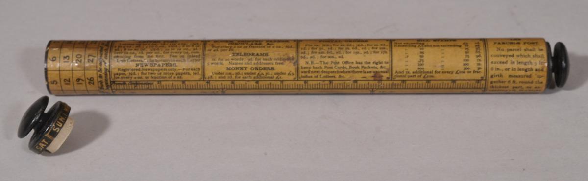 S/4858 Antique Treen Late Victorian Perpetual Postal Ruler and Calendar