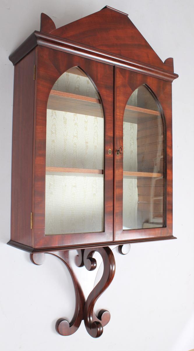 George IV period mahogany wall display cabinet