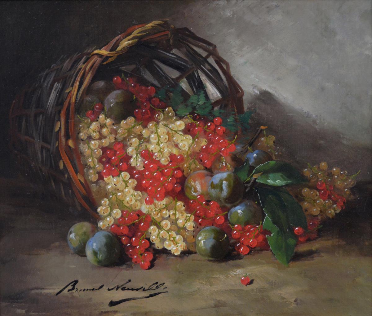 Still life oil painting of fruit by Alfred Arthur Brunel de Neuville