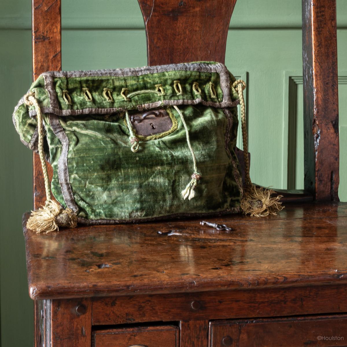 A rare silk velvet letter wallet, purse pouch or belt bag, circa 1600