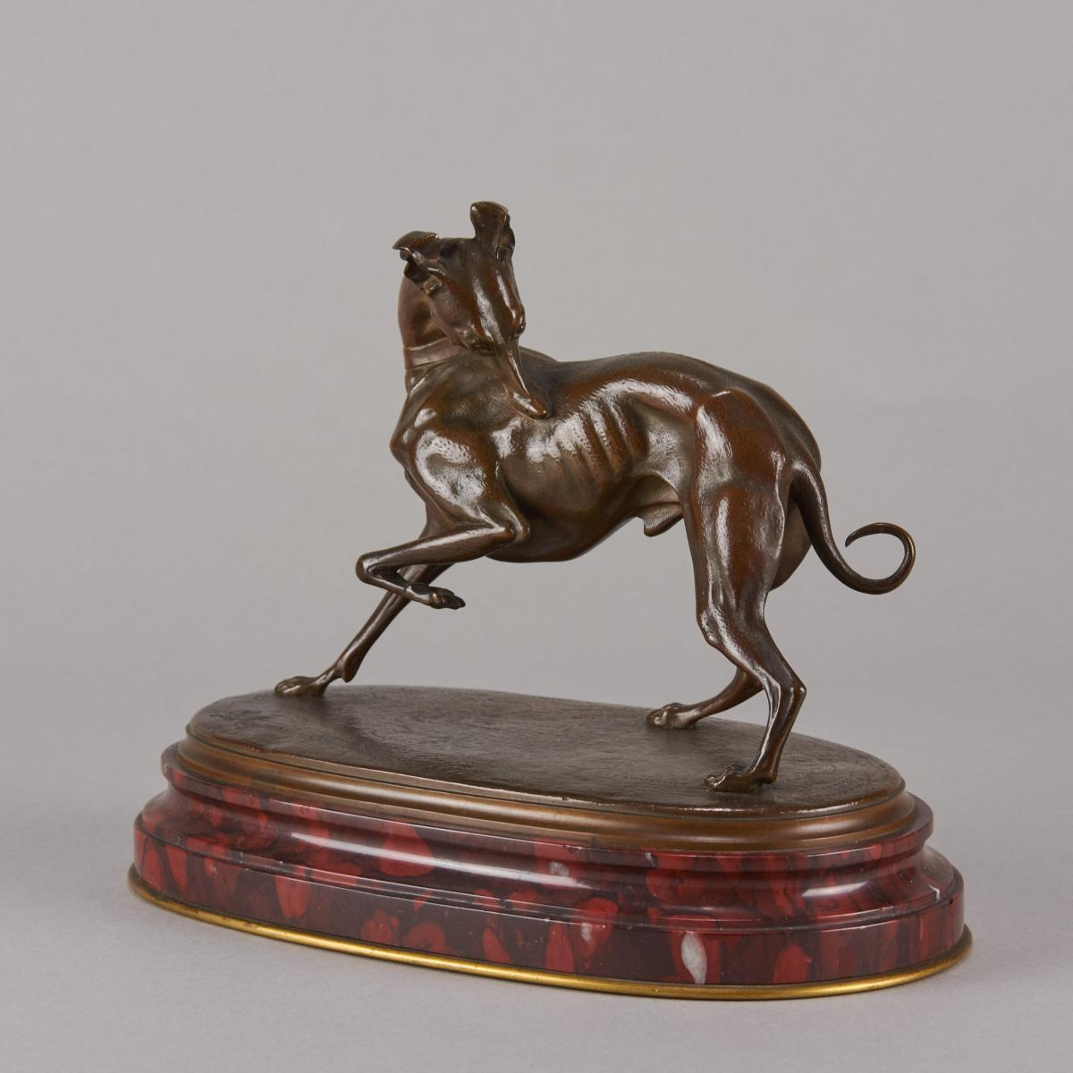 “Whippet Turning’ French Animalier Bronze by L Mayer - circa 1880