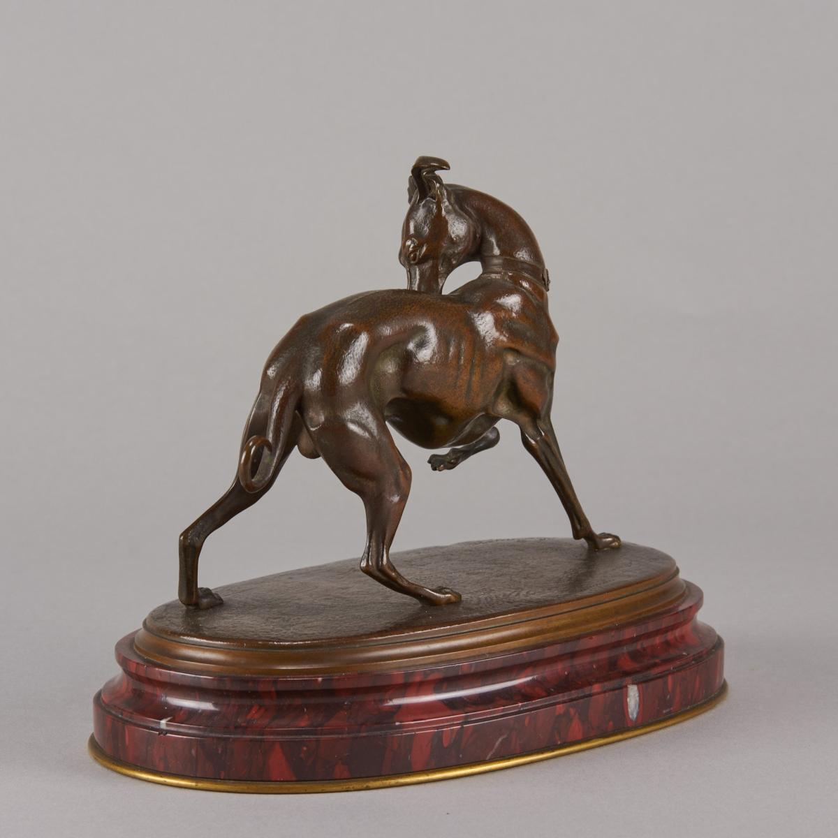 “Whippet Turning’ French Animalier Bronze by L Mayer - circa 1880