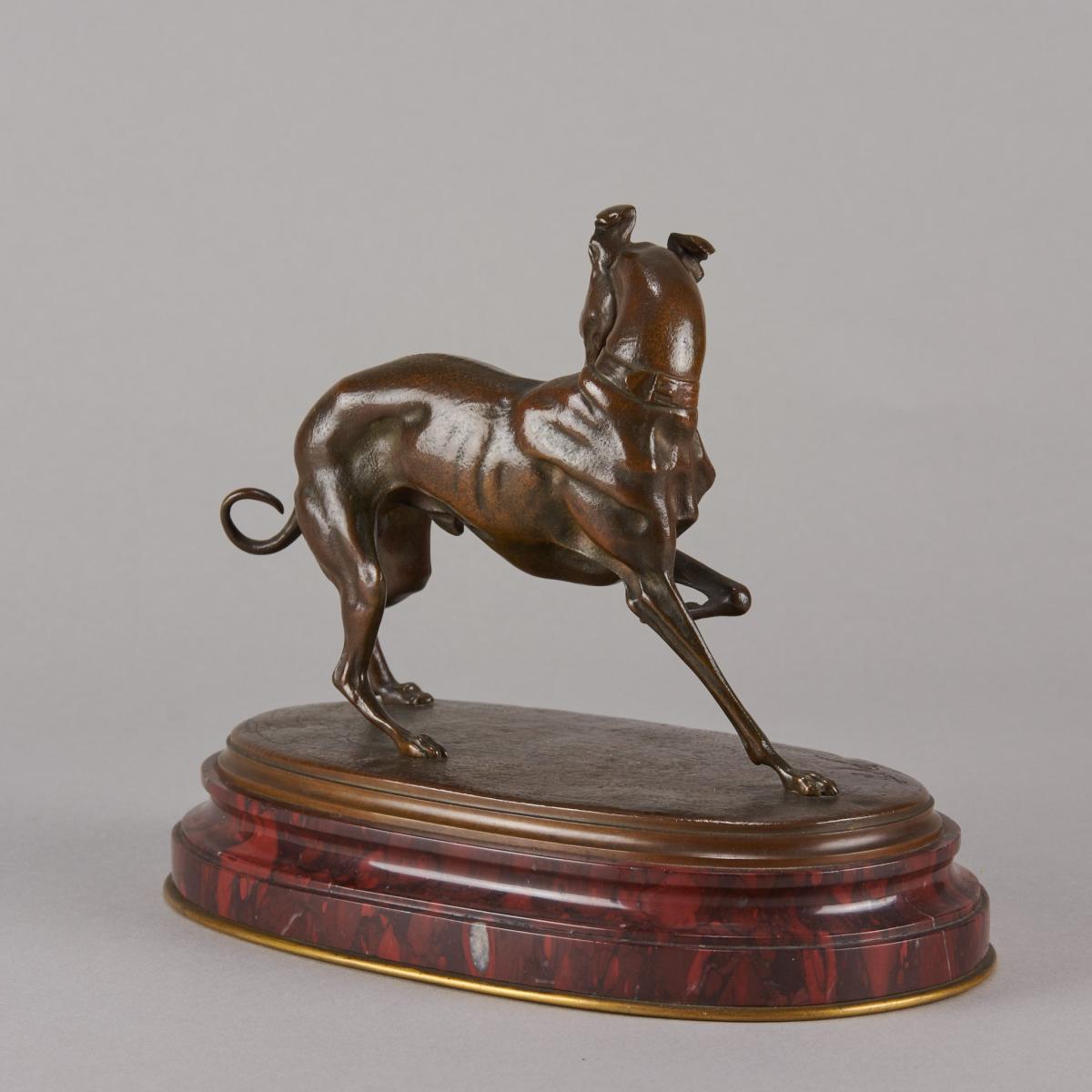 “Whippet Turning’ French Animalier Bronze by L Mayer - circa 1880