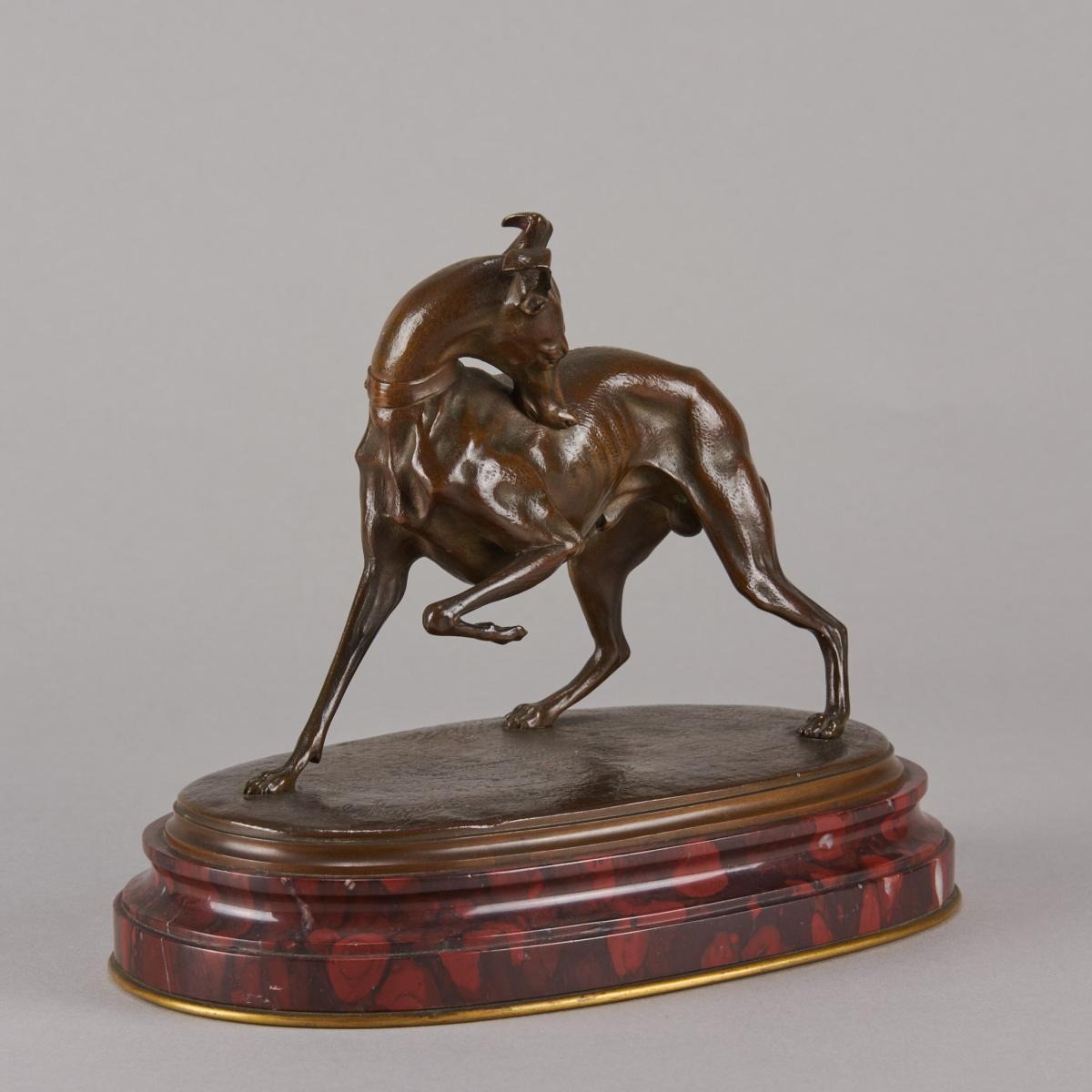 “Whippet Turning’ French Animalier Bronze by L Mayer - circa 1880