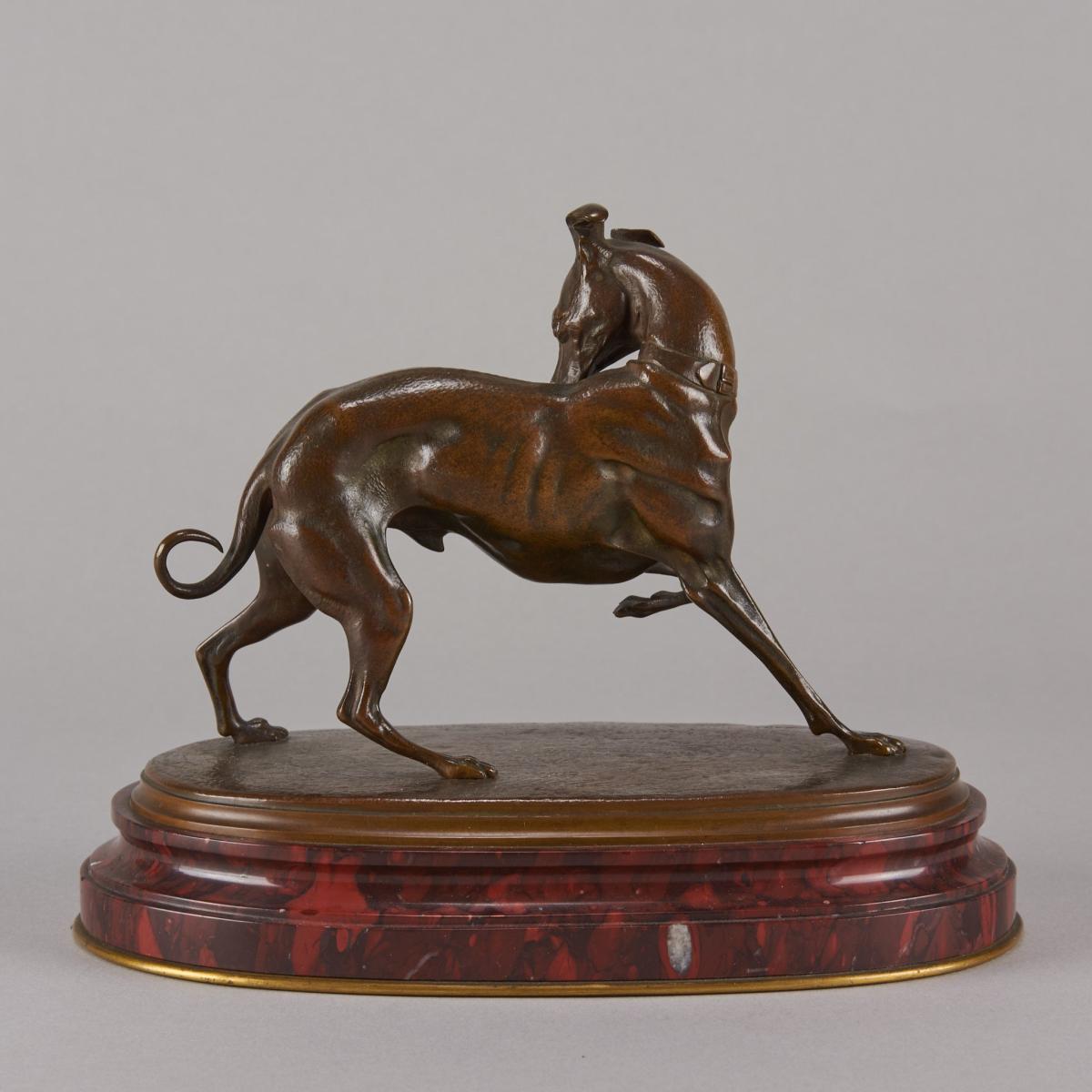 “Whippet Turning’ French Animalier Bronze by L Mayer - circa 1880