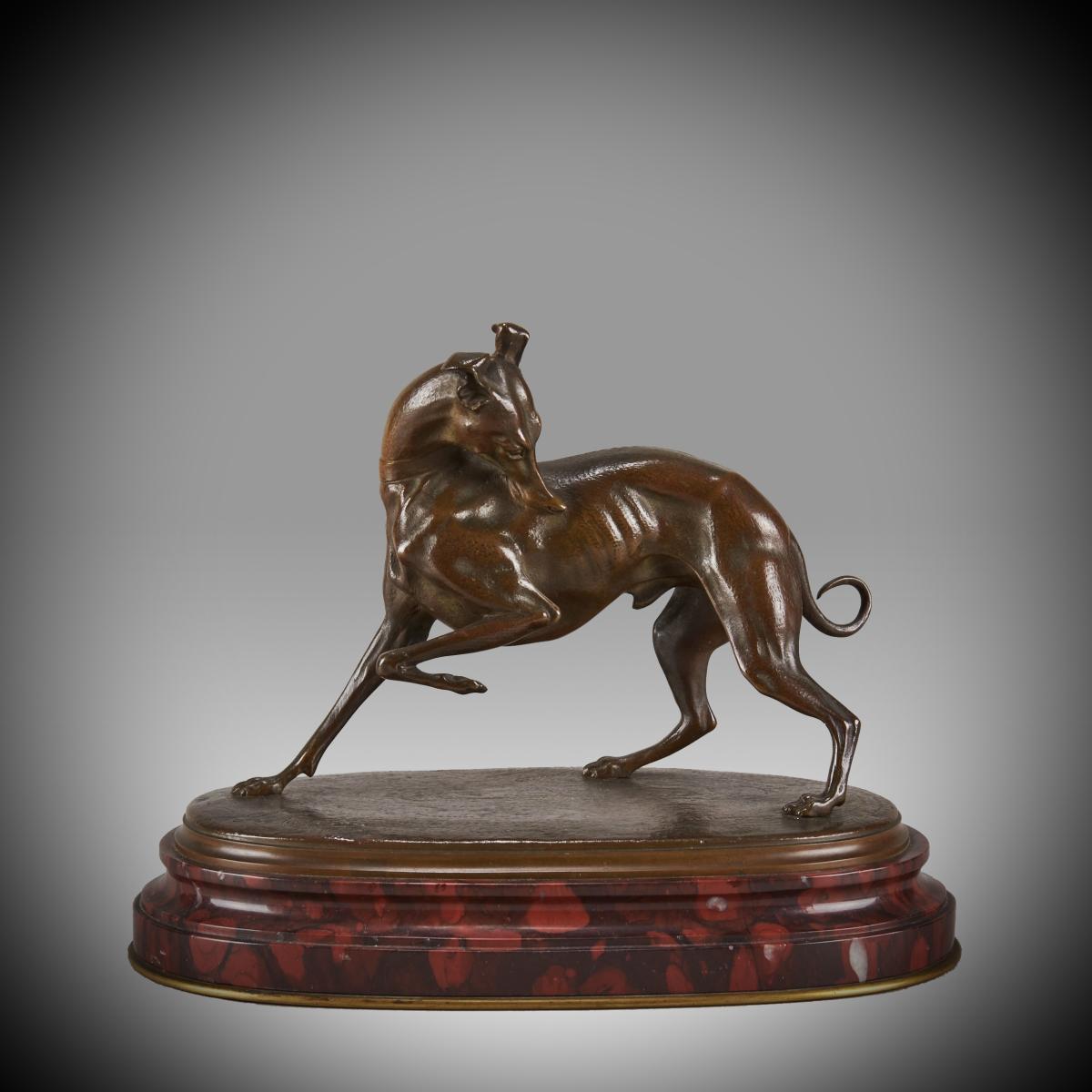 “Whippet Turning’ French Animalier Bronze by L Mayer - circa 1880