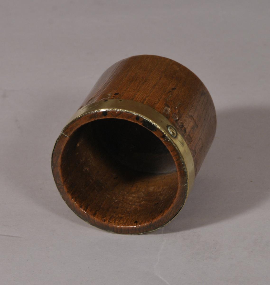 S/4887 Antique Treen 19th Century Ash Brass Rimmed Measure