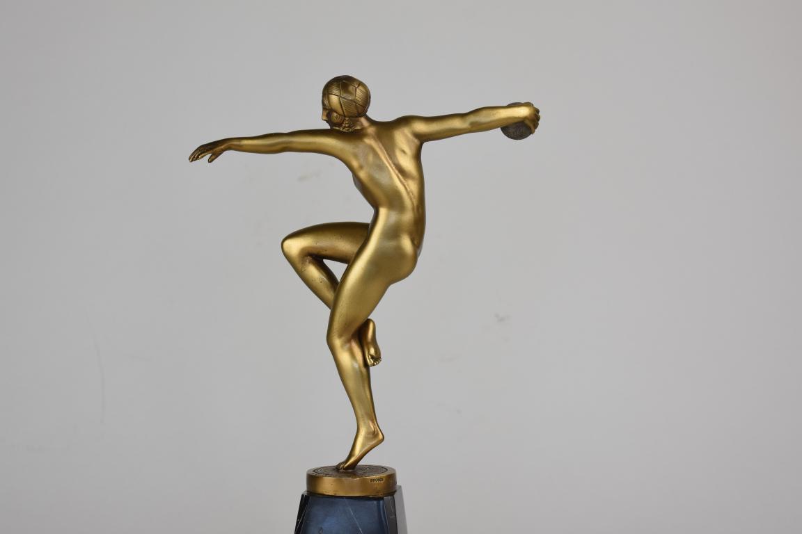 Maurice Guiraud Riviere Dancer with Ball - Art Deco gilt bronze figure