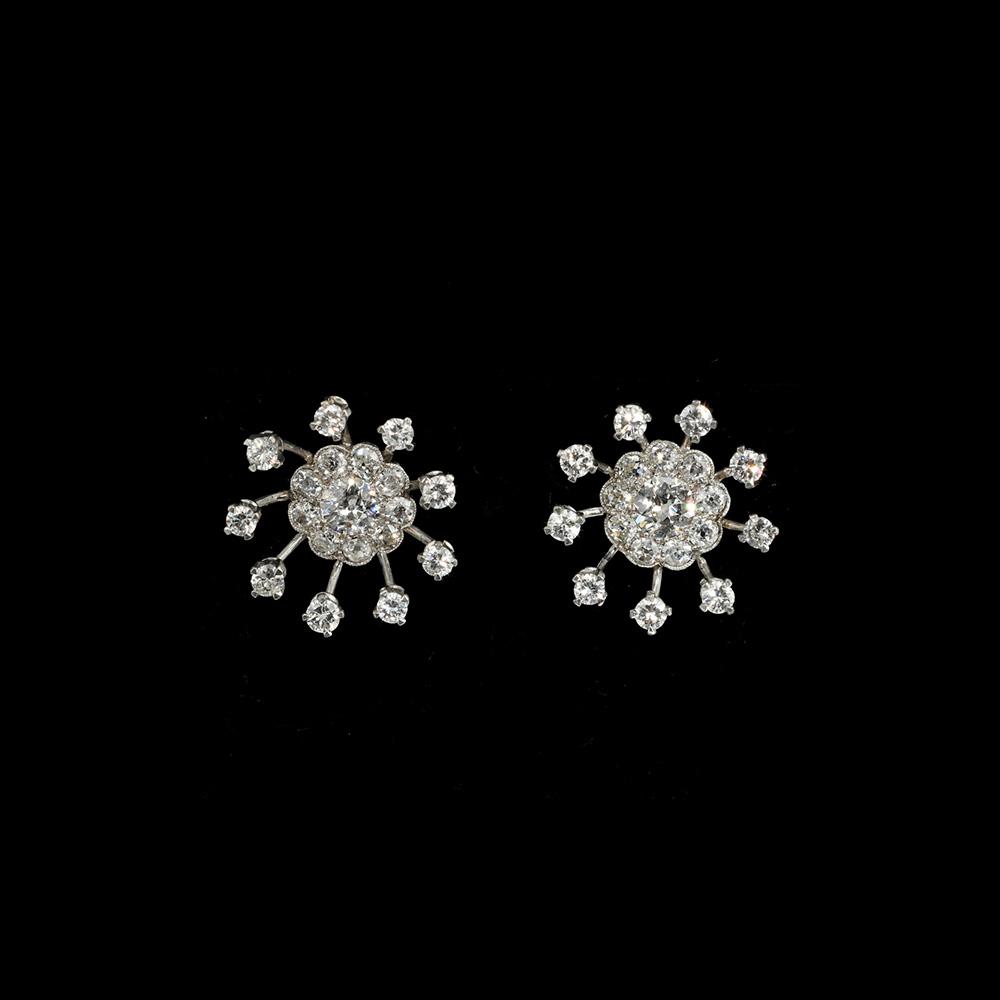 Sputnik diamond cluster earrings circa 1940 | BADA