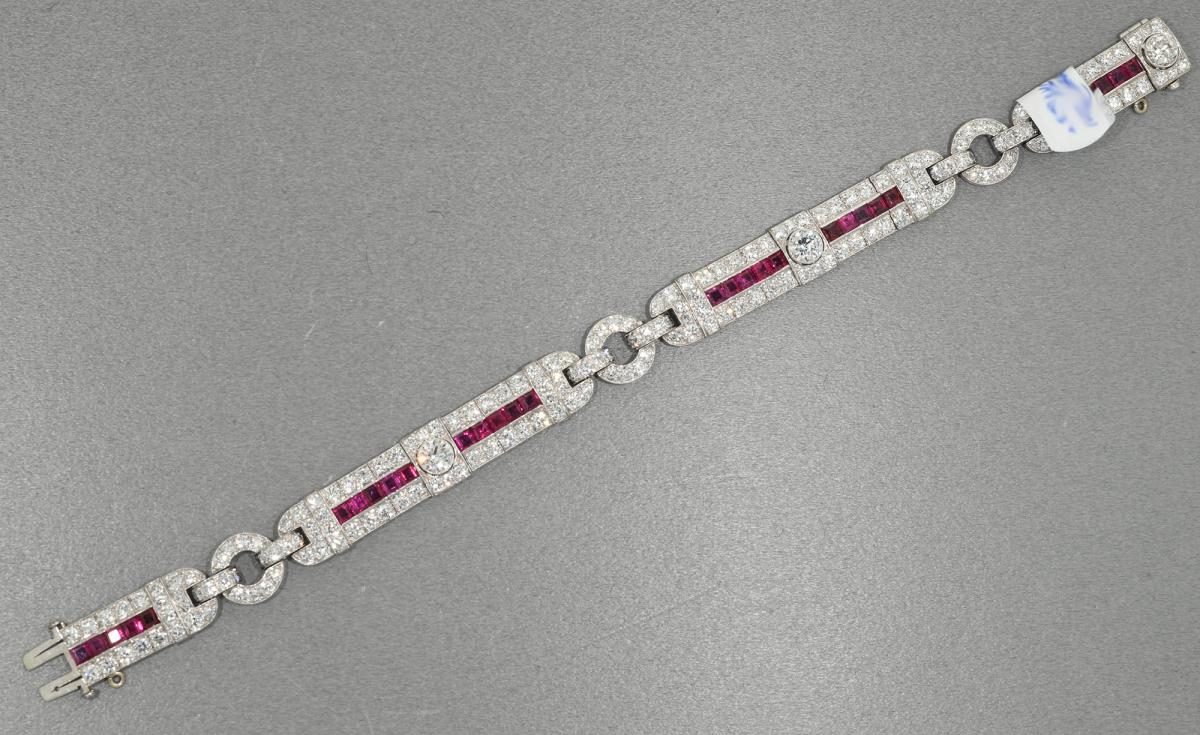 Burmese ruby and diamond platinum bracelet by Bailey Banks & Biddle, circa 1930