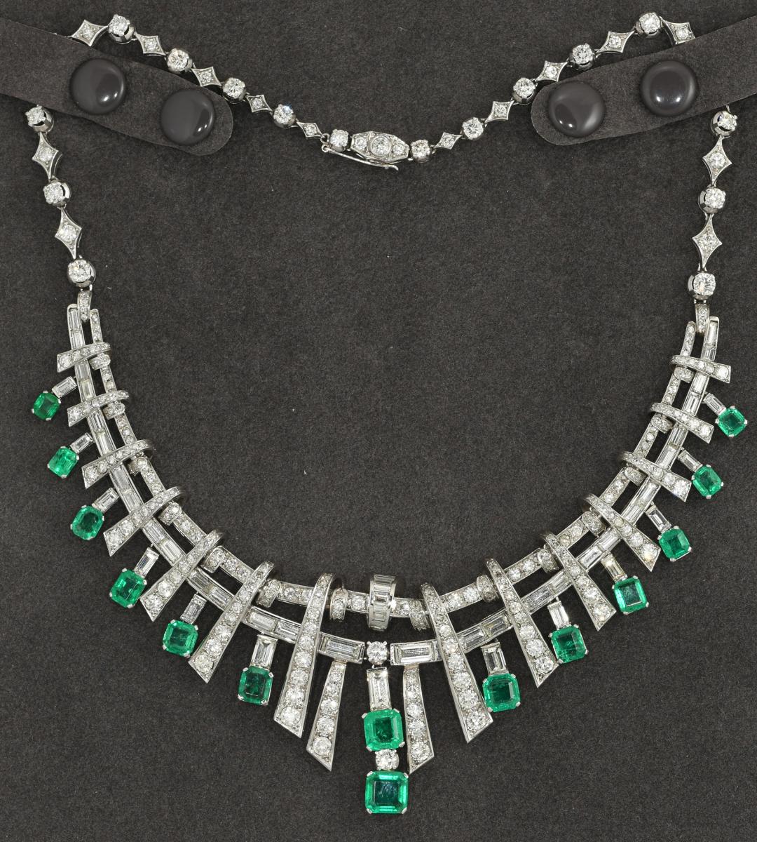 Art Deco platinum diamond columbian emerald necklace, circa 1930