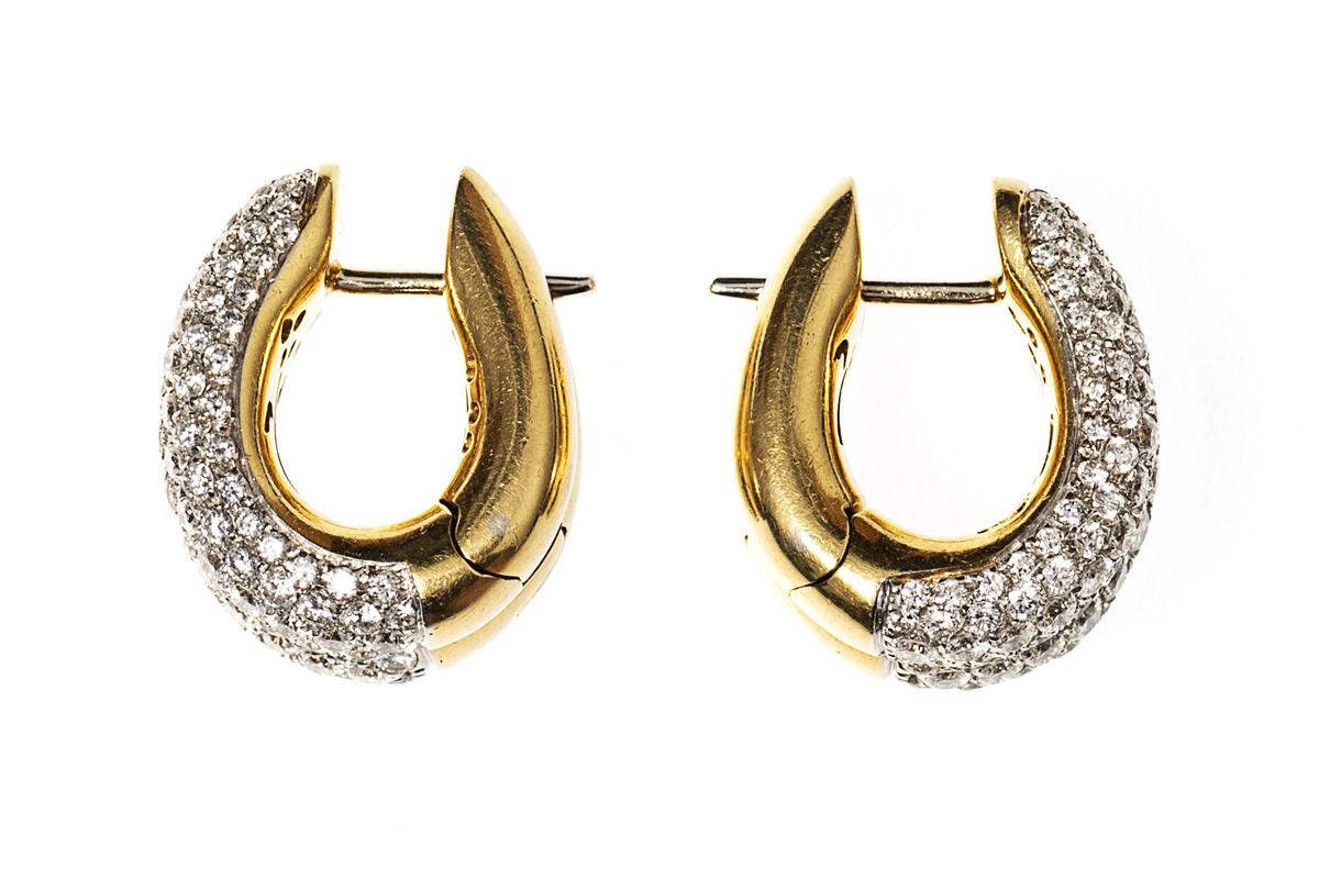 Vintage Diamond Creole Earrings in 18 Karat Gold
