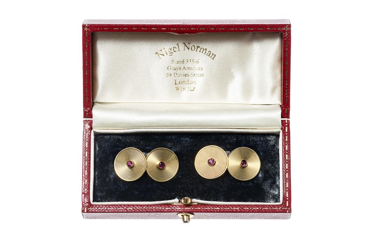 Vintage Signed Cufflinks in Cartier Style with Ruby Centre