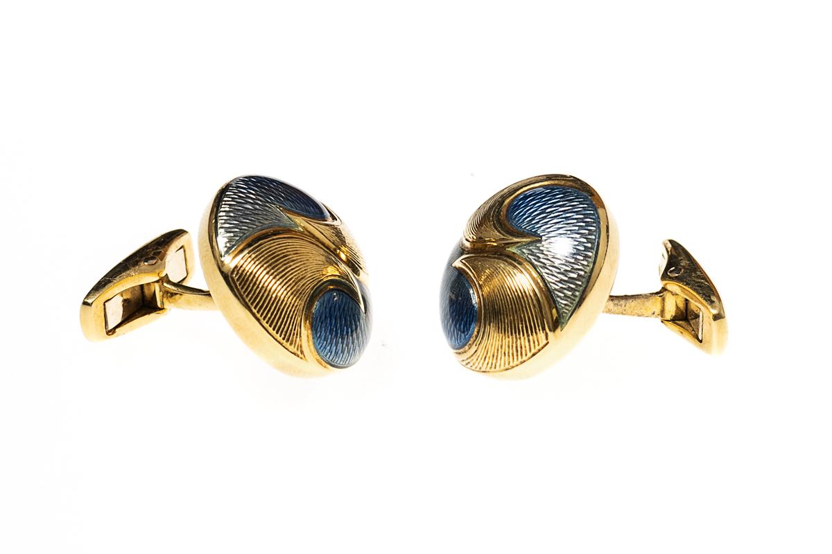 Vintage Cufflinks by Asprey in 18ct Gold and Blue Enamel