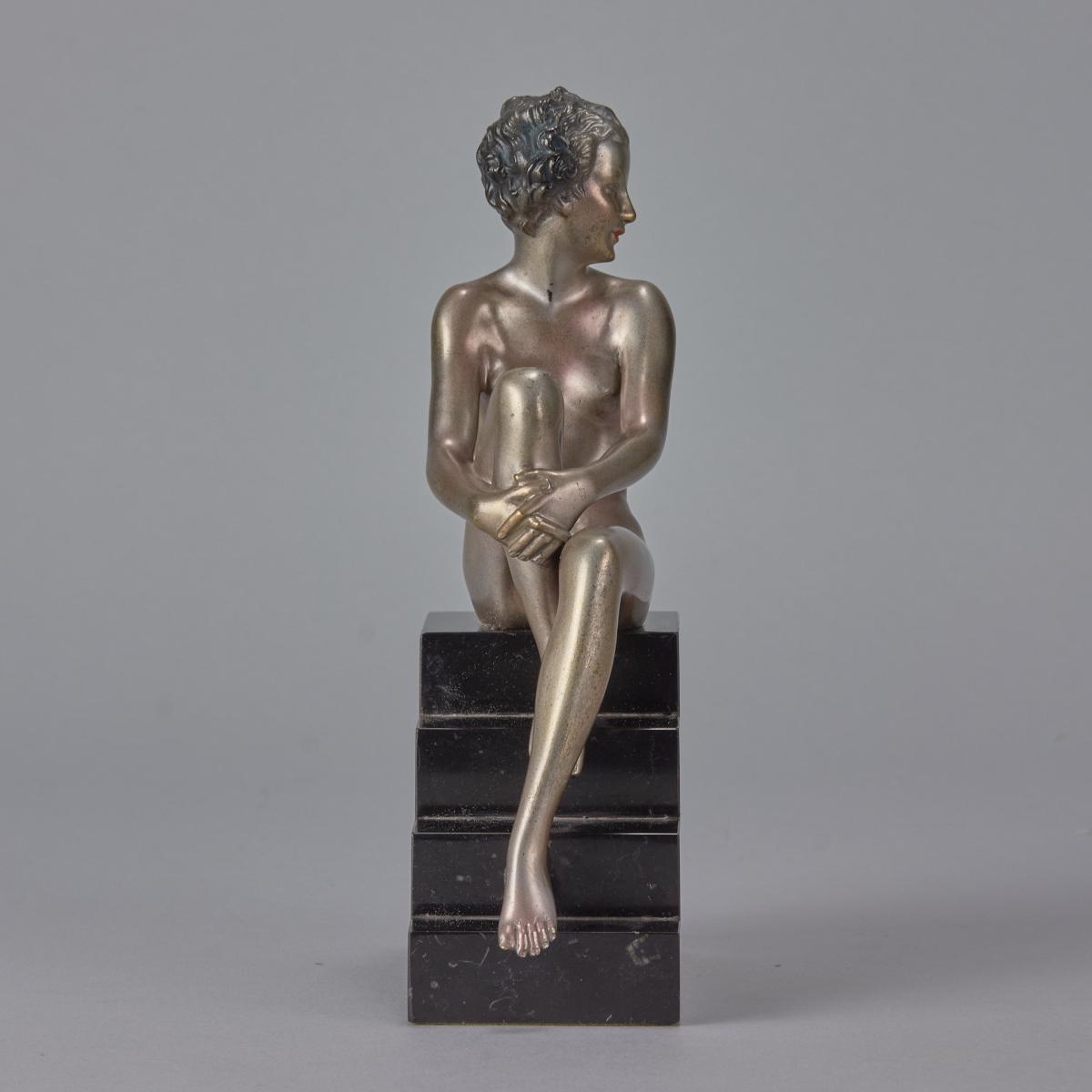 “Seated Beauty” Art Deco Cold Painted Bronze Sculpture by Josef Lorenzl - circa 1930