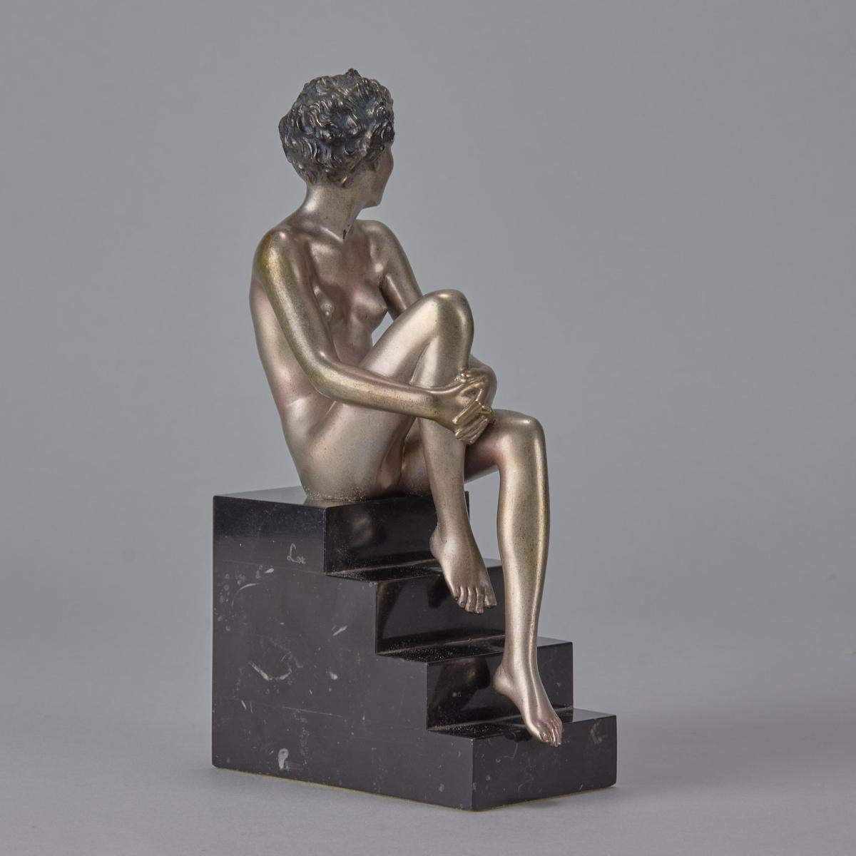 “Seated Beauty” Art Deco Cold Painted Bronze Sculpture by Josef Lorenzl - circa 1930