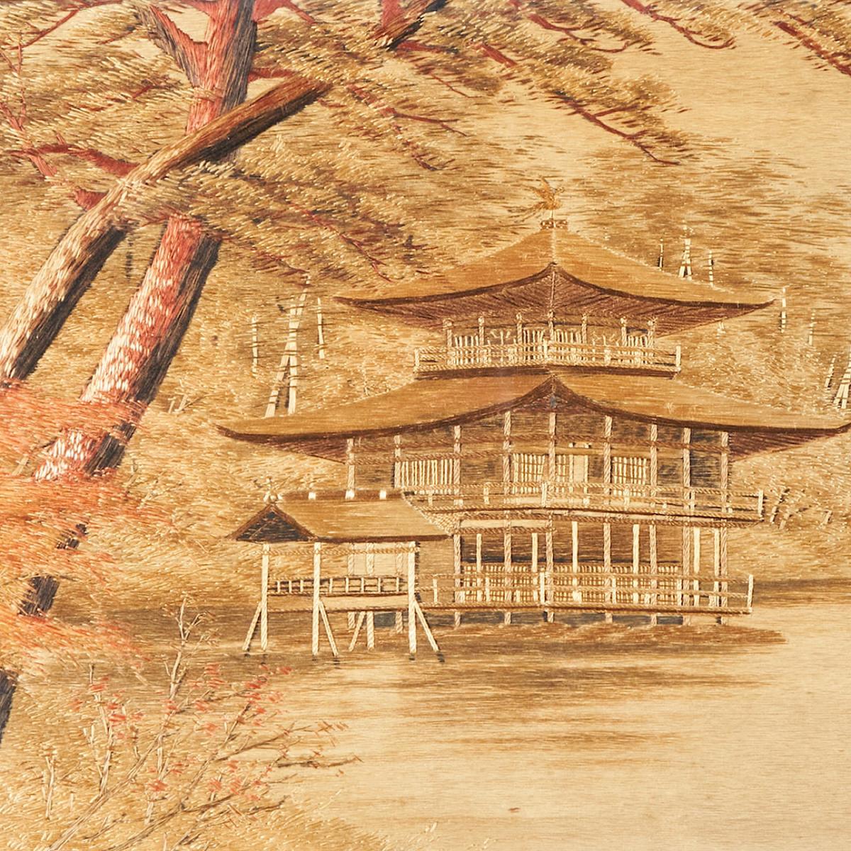 Japanese silk embroidery decorated with Kinkaku-ji