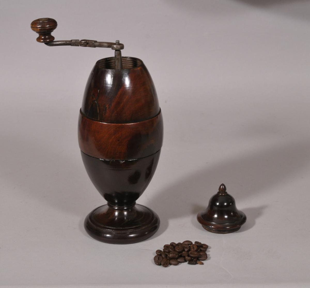 S/4907 Antique Treen 19th Century Lignum Vitae Coffee Grinder