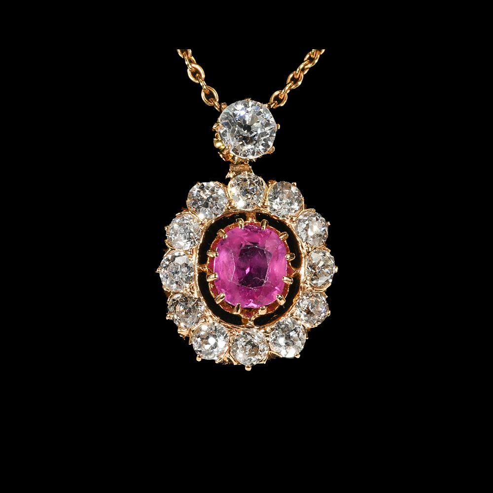 Victorian natural Burmese ruby diamond cluster