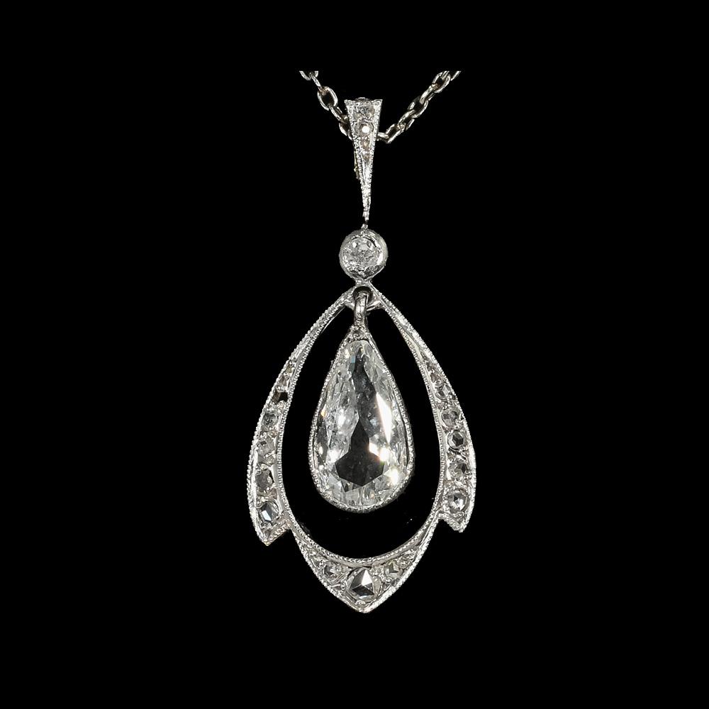 Edwardian platinum pear shaped diamond pendant