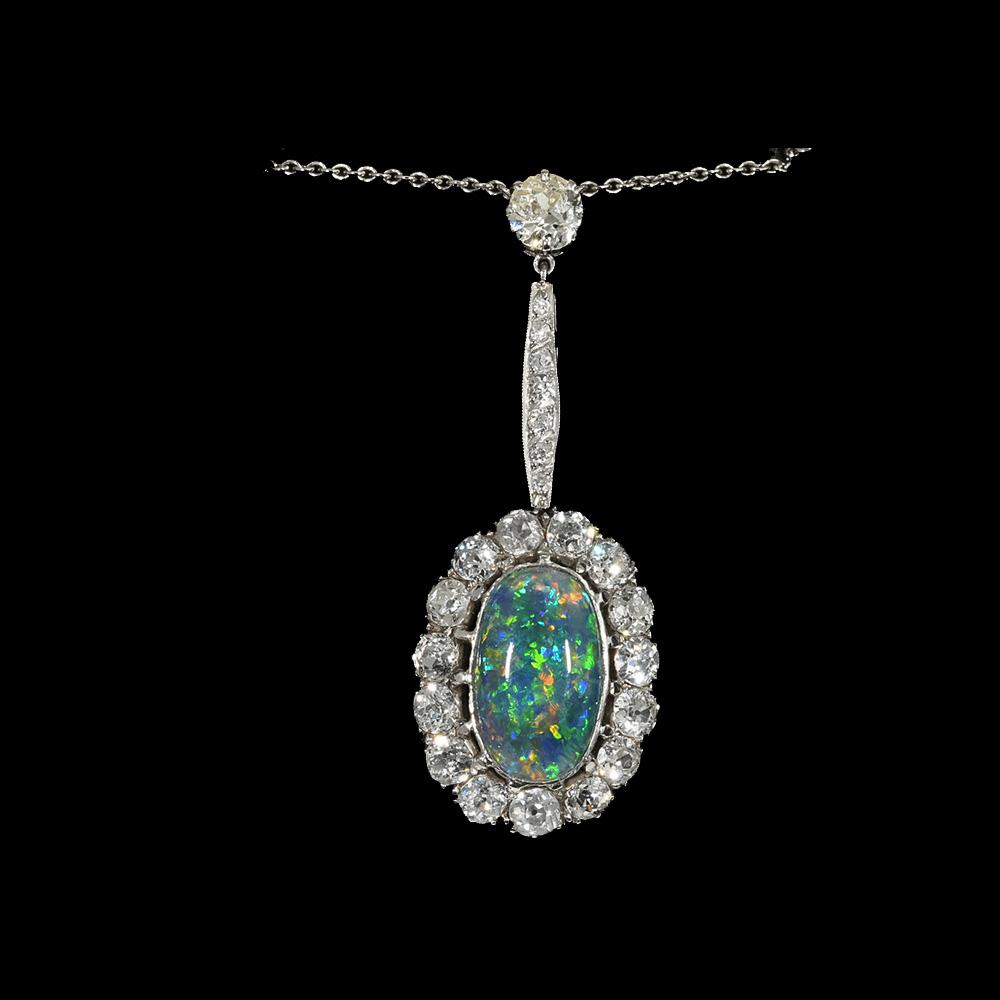 Black opal diamond Edwardian drop pendant