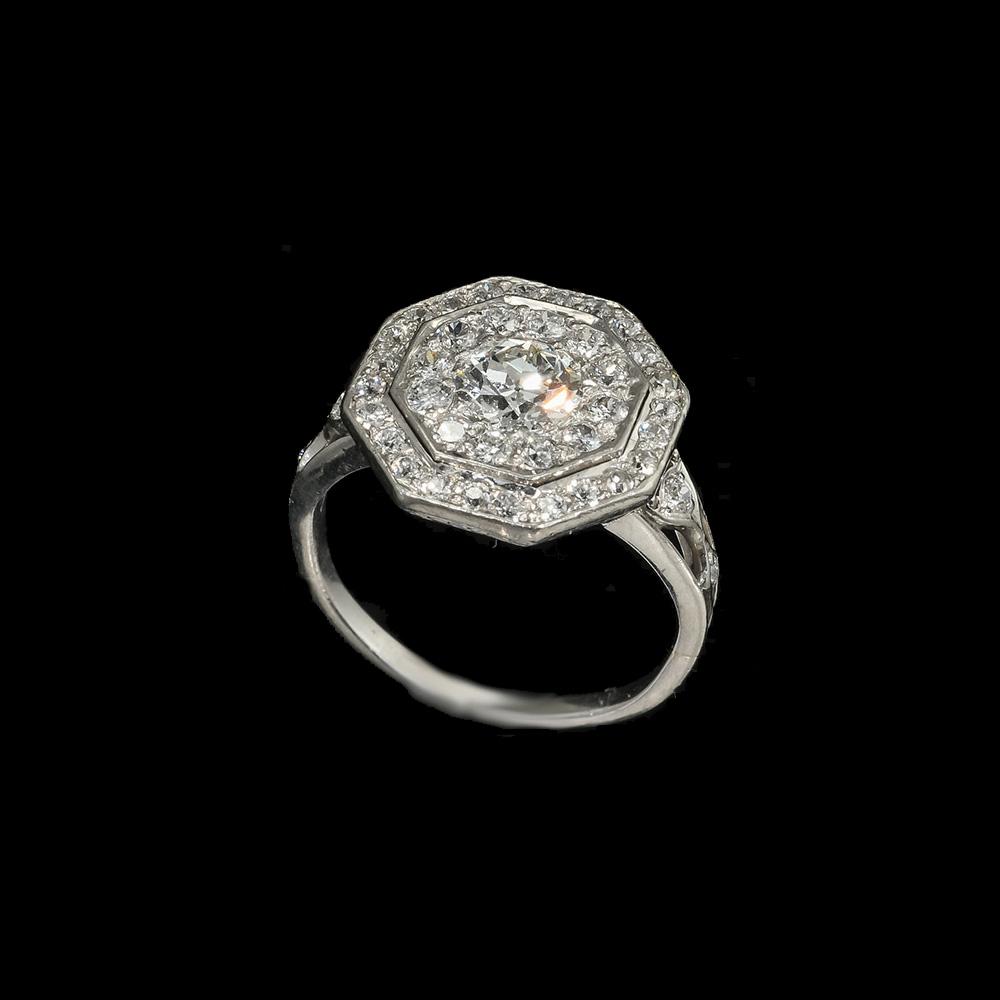Platinum Art Deco hexagon shaped diamond ring