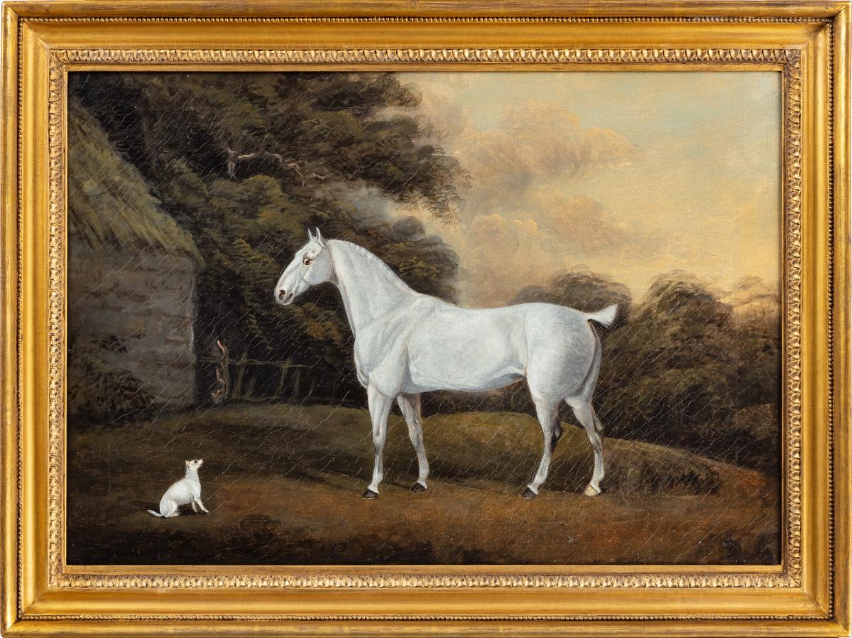 Charles Branscombe, Grey cob and a terrier, in a landscape