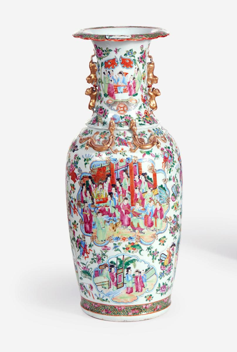 Chinese Export Porcelain Large Rose Medallion Vases