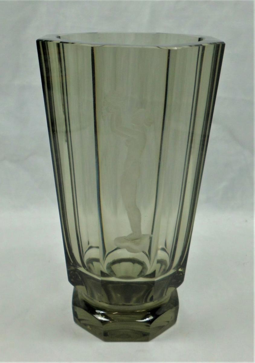 A heavy grey glass vase, signed Orrefors, Sweden circa 1925