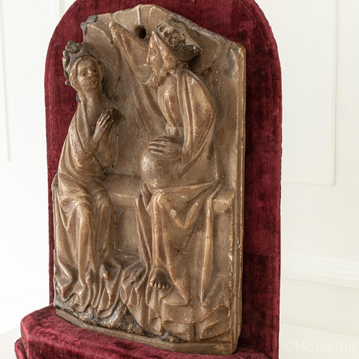 A rare and serene Richard II / Henry IV Nottingham alabaster relief, circa 1400