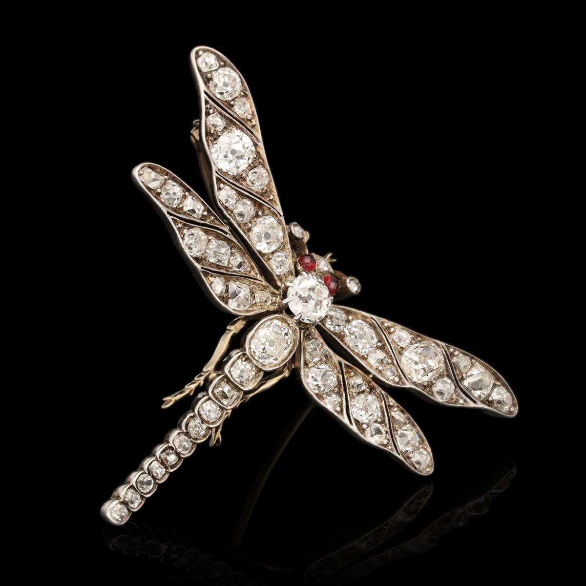 Victorian Antique Diamond Dragonfly Brooch