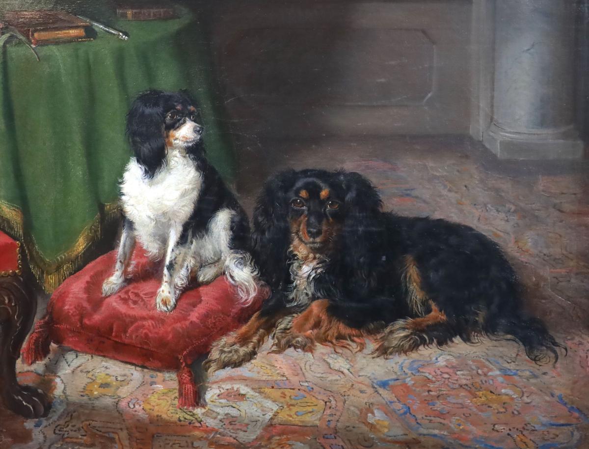 Sir Edwin Henry Landseer (1802-1873), Two spaniels in a sumptuous interior