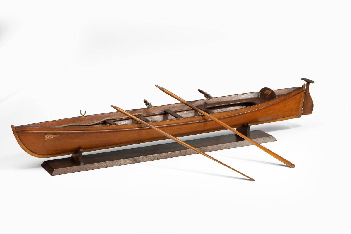 An Edwardian pine five-oar rowing skiff
