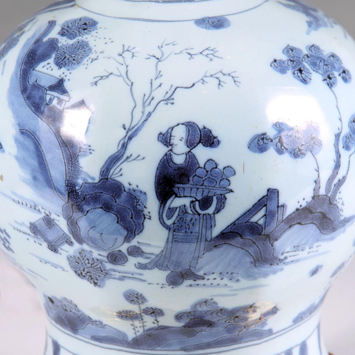 17th century Delft blue and white octagonal pottery vase