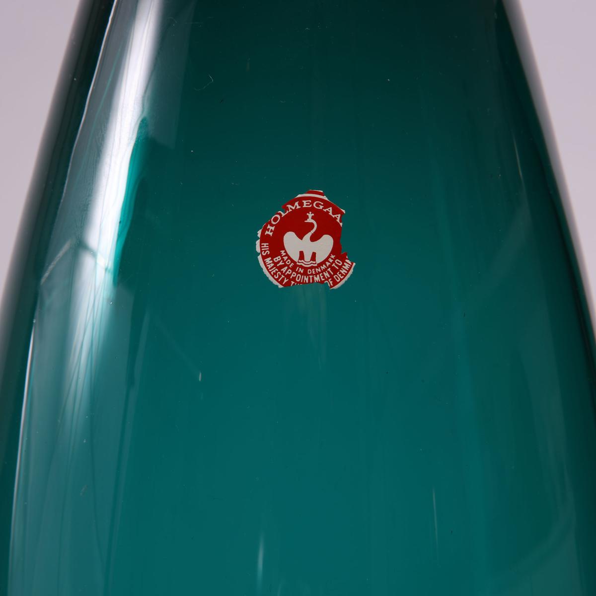 Holmegaard 'Greenland' teal-coloured glass torpedo vases