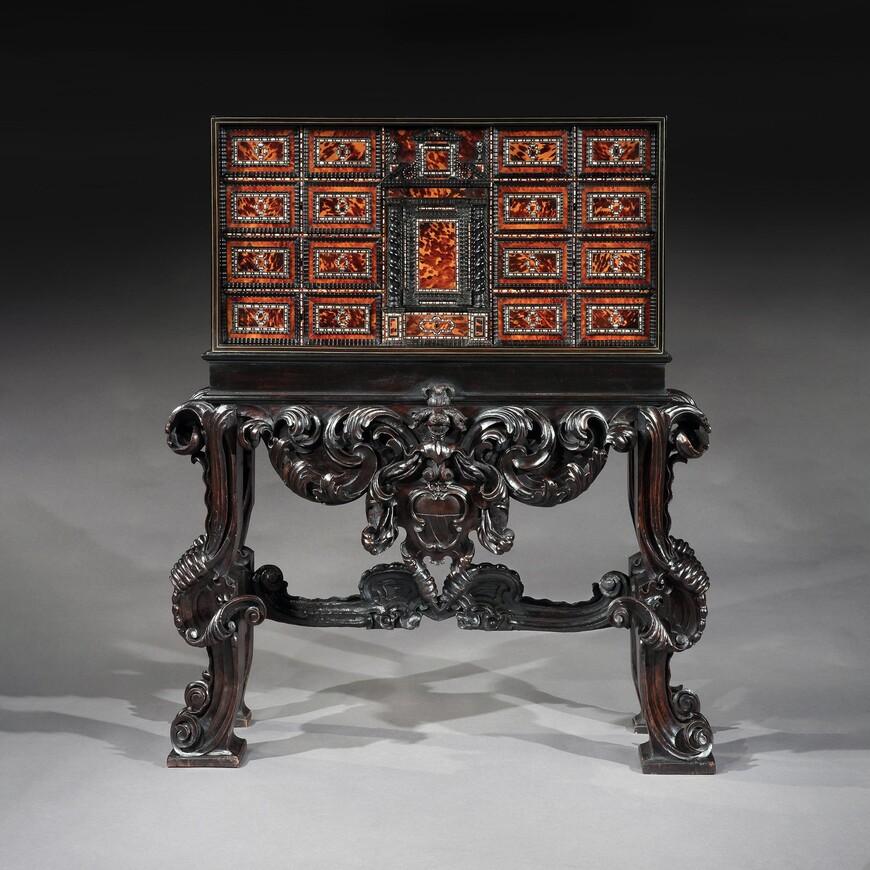 17th Century Neapolitan Ebony Tortoiseshell and Mother of Pearl Cabinet on Stand