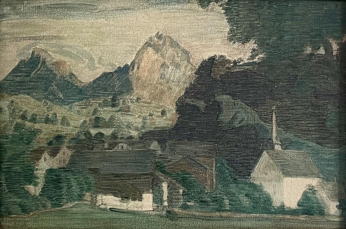 Evening in the Alps - Engstlenalp, 20th Century Tempera Painting by Charles March Gere