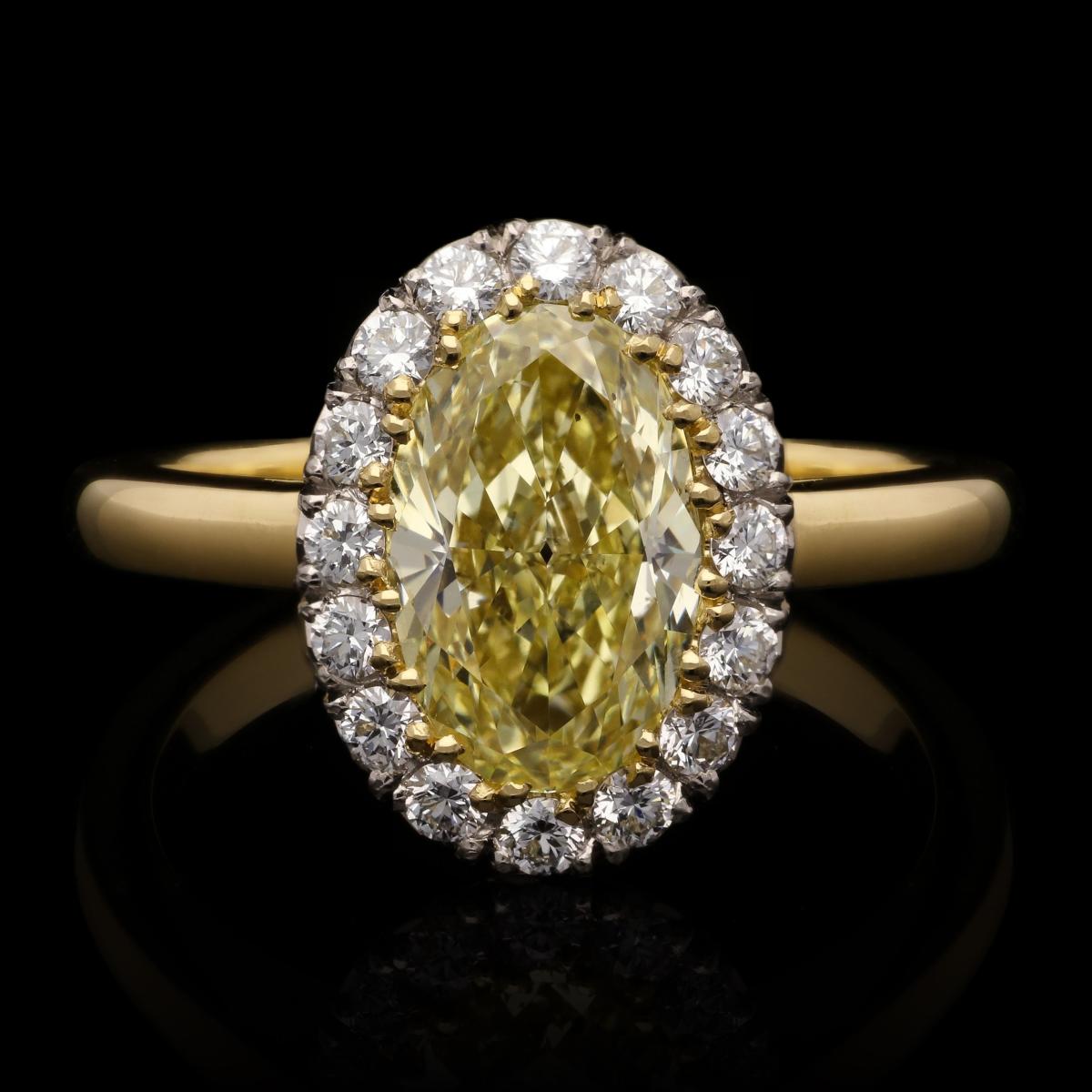 Yellow Oval Diamond Cluster Ring
