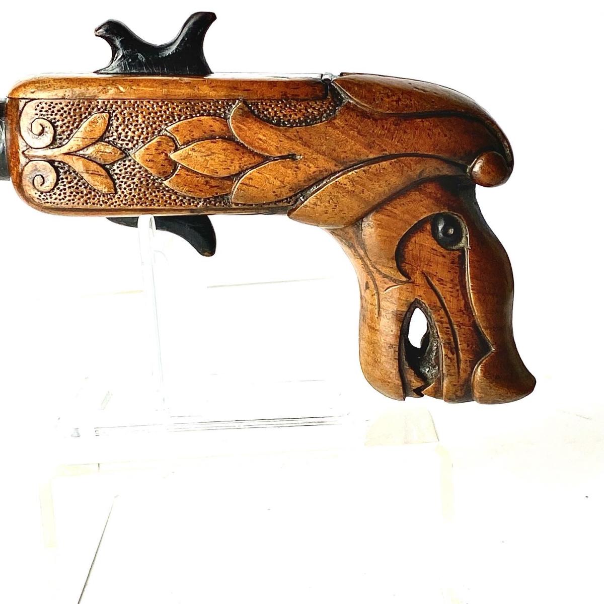19th Century Walnut Snuff Pistol
